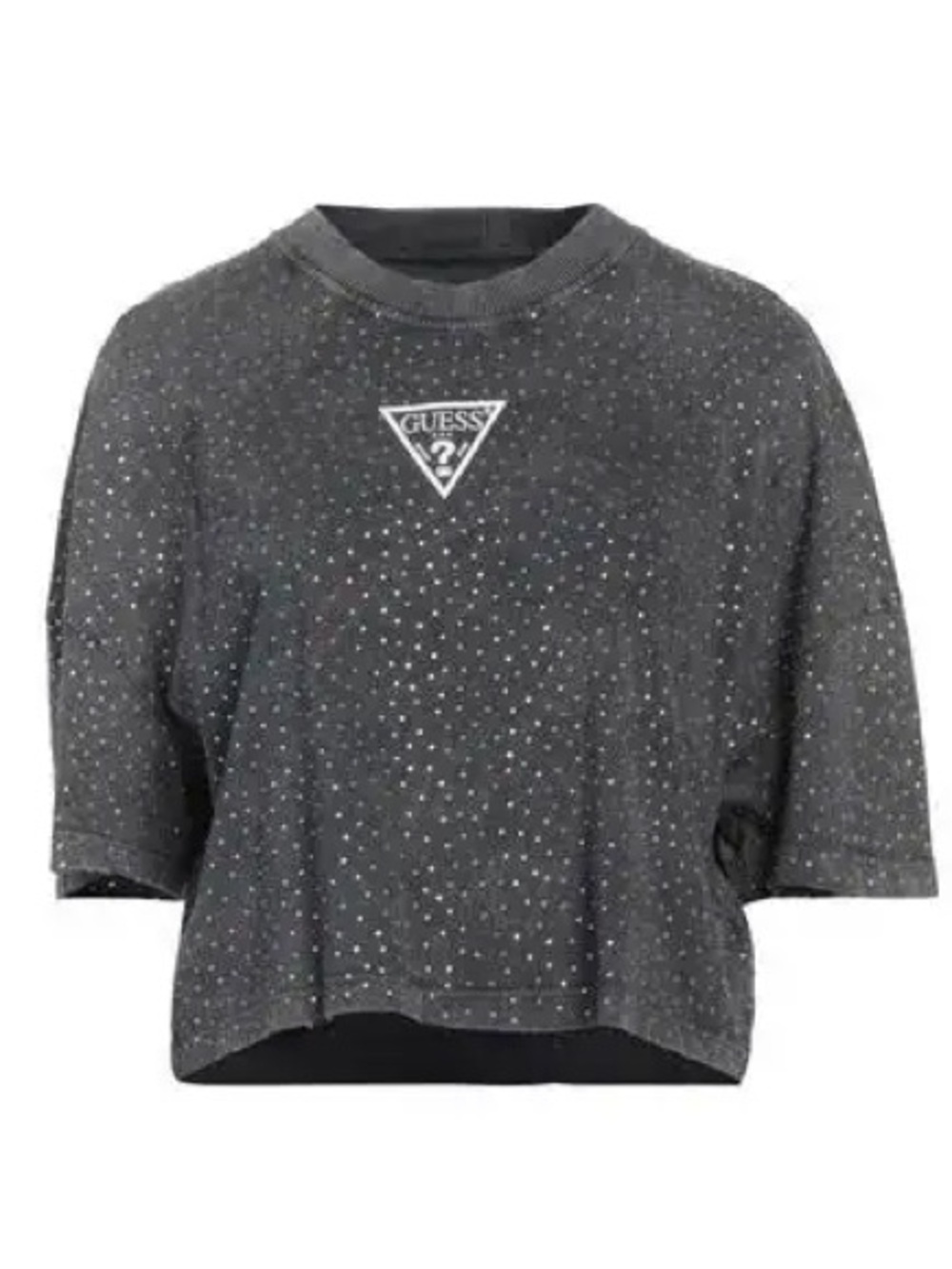 GUESS T-shirt Jersey Crew RHINESTONE Applique Crystals Embellished Crop Sz Large